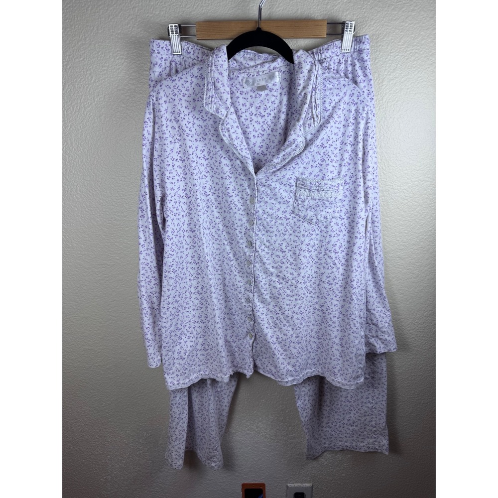 Eileen West Pajama Set Women Large Floral Cotton‎ Knit Button Up Cottagecore